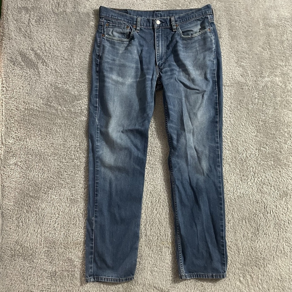 Levi's 514 Jeans Mens Size 36x34 Straight Leg Medium Wash Whiskered Blue Denim‎